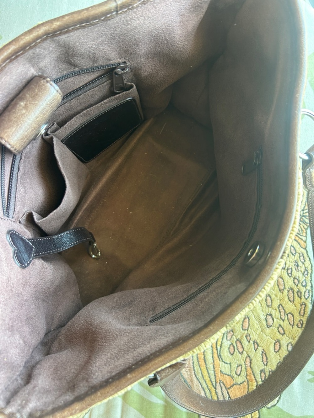 Vintage Brighton Woven Straw Tote Bag with Brown Leather Accents with Heart - Picture 7 of 10